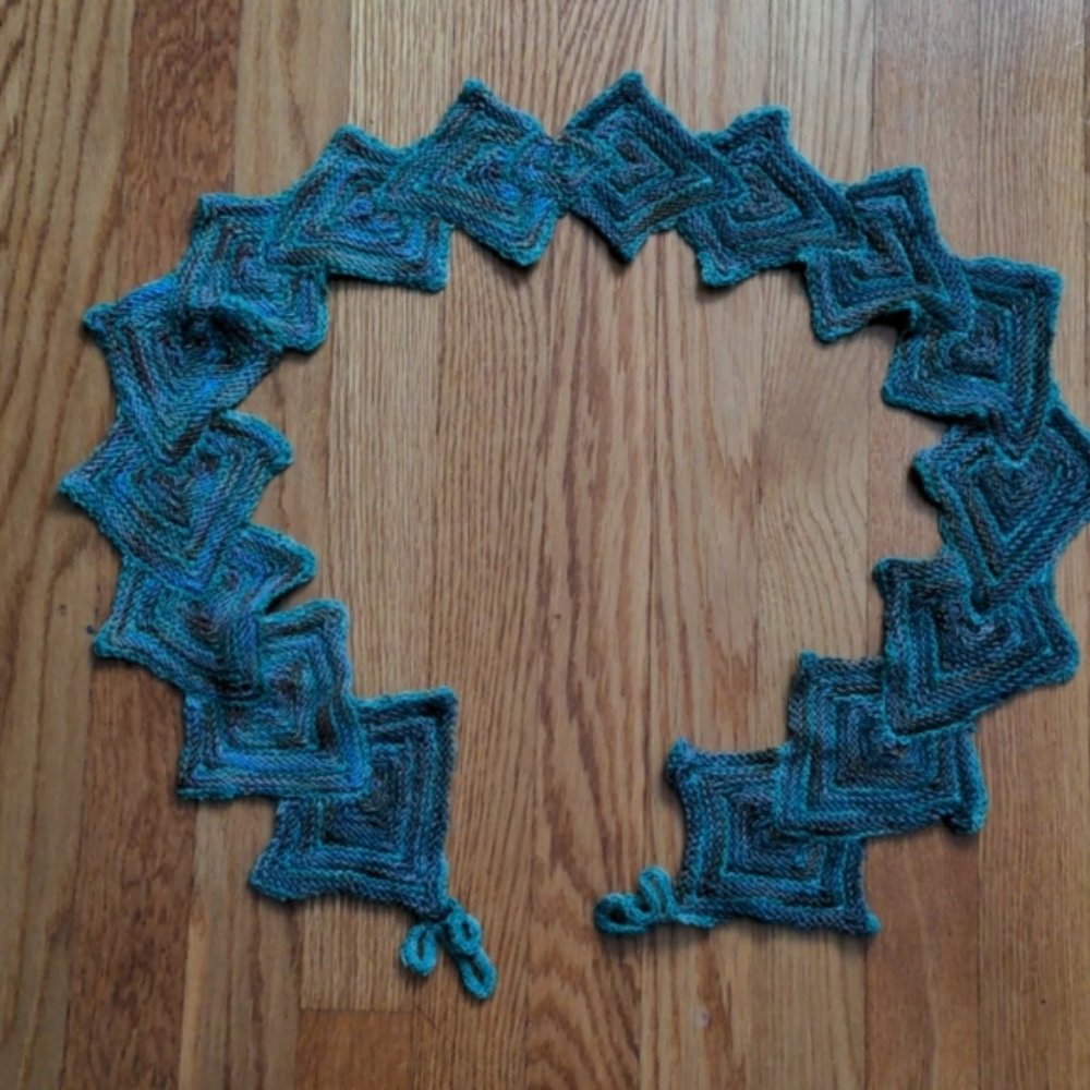 ETSY Handknit boho diamond scarf Jade Emerald accessory Fall Handmade art